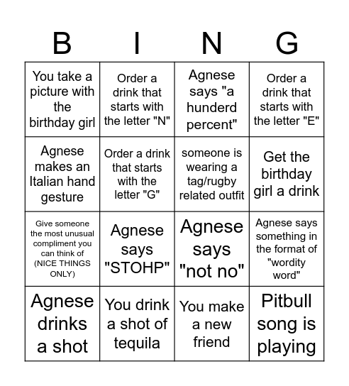 Agnese Bingo Card