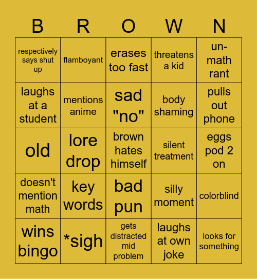 Bingo against Brown Bingo Card