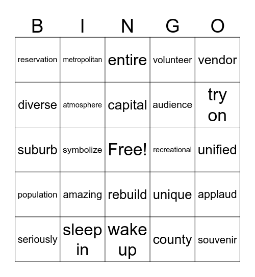 BESL-6 Reading Vocabulary Bingo Card