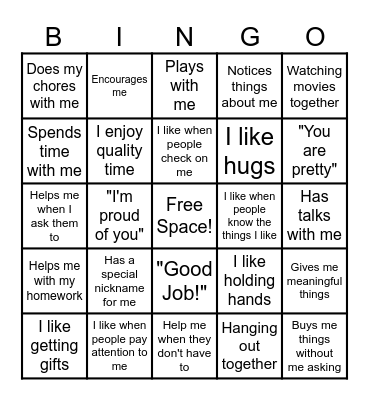 LOVE LANGUAGE BINGO Card