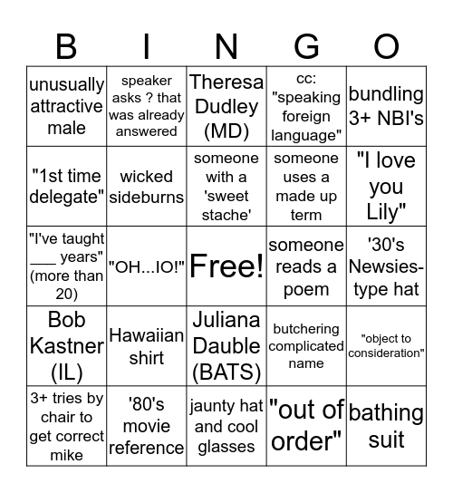 NEA RA Bingo Card