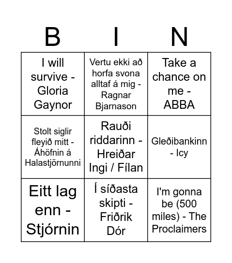 Sóprönu-söngbingó Bingo Card