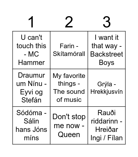 Sóprana-söngbingó Bingo Card