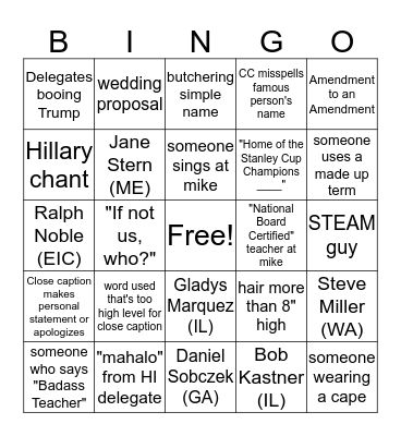 NEA RA Bingo Card