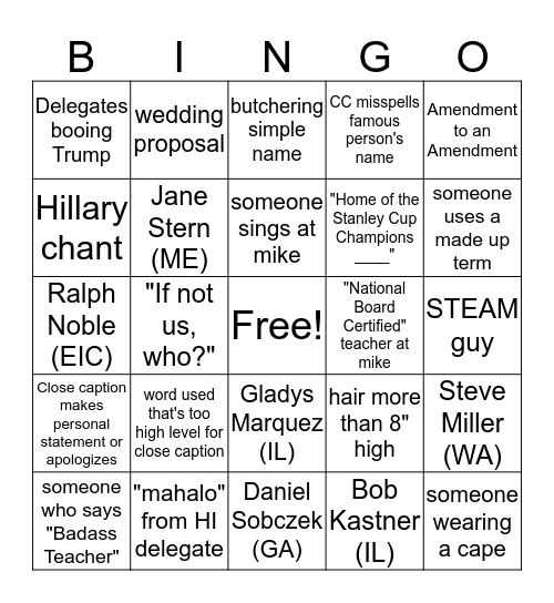 NEA RA Bingo Card