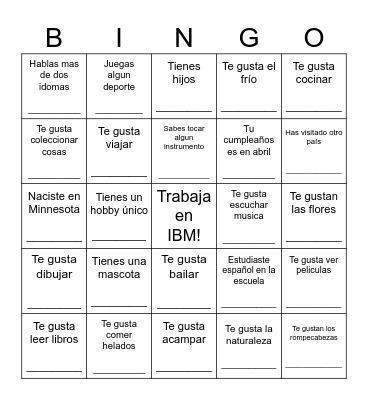Famila @ IBM Spanish Language Mixer Bingo Card