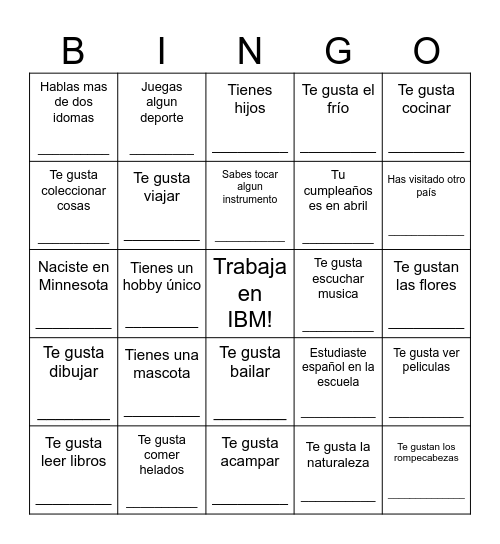 Famila @ IBM Spanish Language Mixer Bingo Card