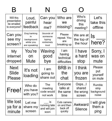 Phrases Heard In Virtual Meetings Bingo Card