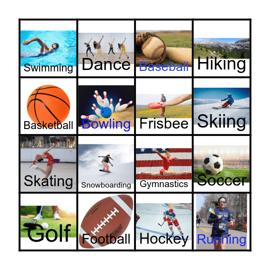 Sports and Activities Bingo Card