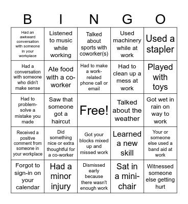 Workplace Bingo Card