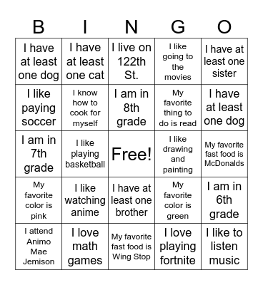 Untitled Bingo Card