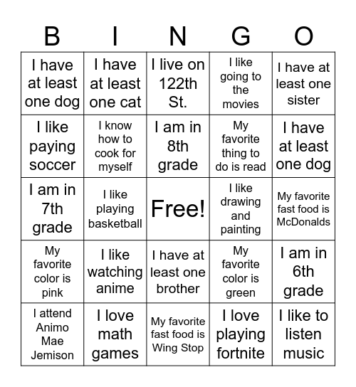 Untitled Bingo Card