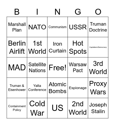 Cold War Vocab Bingo Card