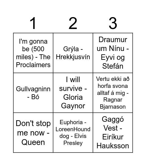 Sóprana-söngbingó Bingo Card