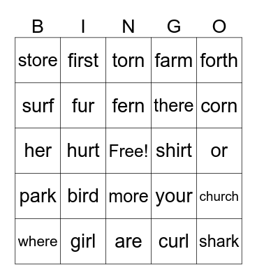 R Controlled Bingo Card