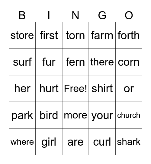 R Controlled Bingo Card