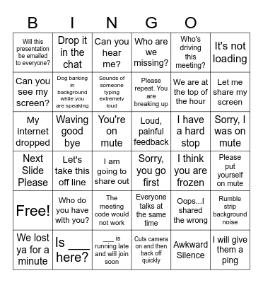 Phrases Heard In Virtual Meetings Bingo Card
