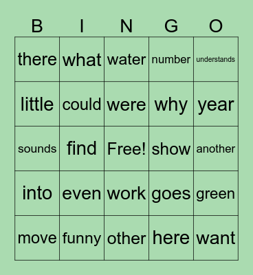 1: SIGHT WORDS Bingo Card