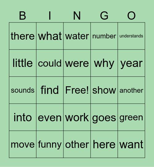 1: SIGHT WORDS Bingo Card