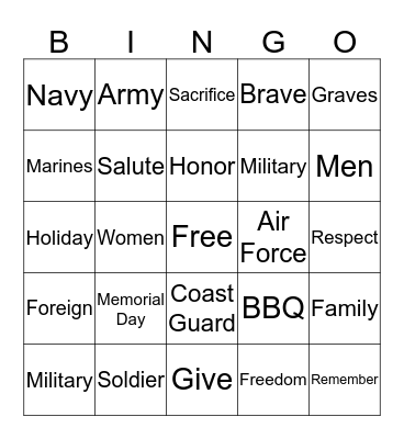 Memorial Day Bingo Card