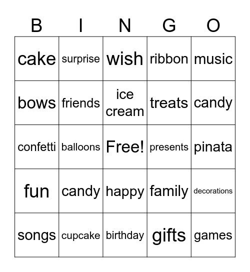 Birthday Bingo Card