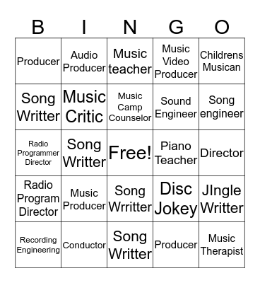 Careers in music bingo Card