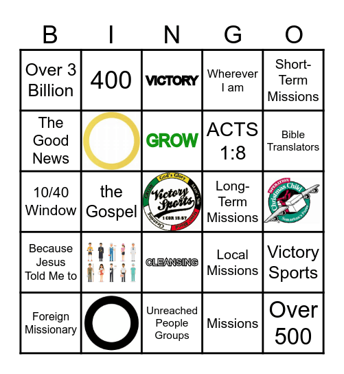 Victory Sports Camp Missions & Me Bingo Card