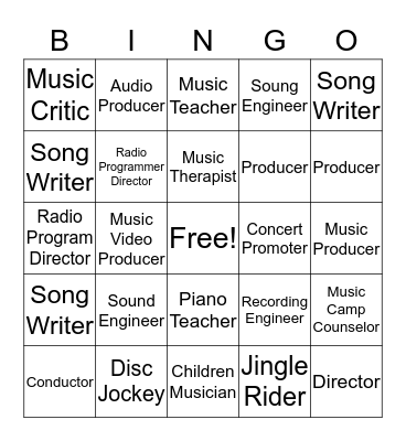 Careers in Music Bingo Card