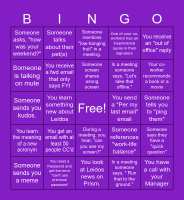 Work Week Bingo Card