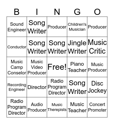 Careers in music bingo Card