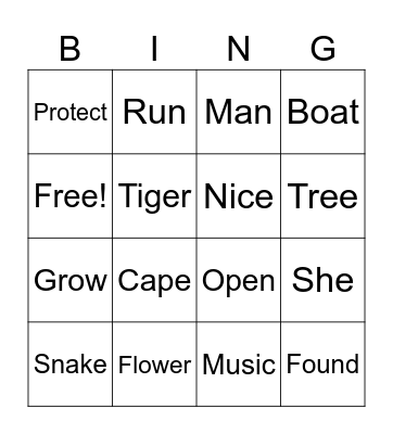 Sight Word Bingo Card