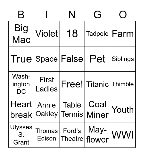 April Trivia Bingo Card