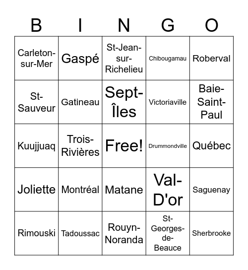 Ville du Québec Bingo Card