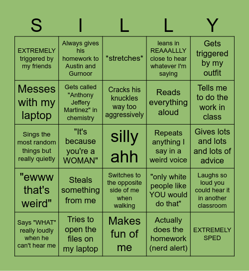 Anthony Bingo Card