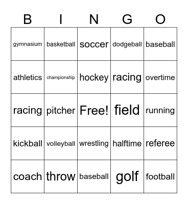 Spelling Bingo: SPORTS Bingo Card