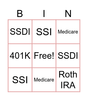 Retirement Bingo Card