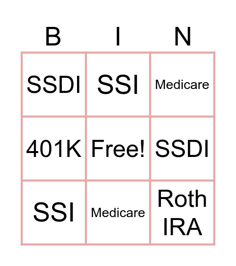 Retirement Bingo Card