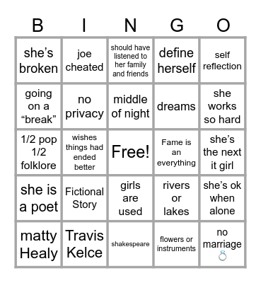The Tourtured Poets department Bingo Card