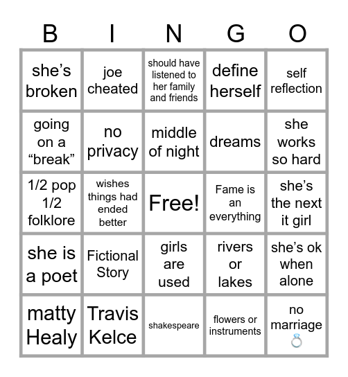 The Tourtured Poets department Bingo Card