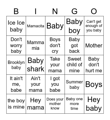 Elisabeths baby-bingo ! Bingo Card
