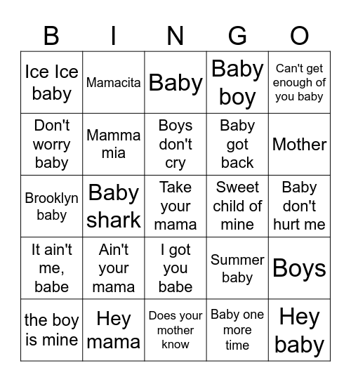 Elisabeths baby-bingo ! Bingo Card