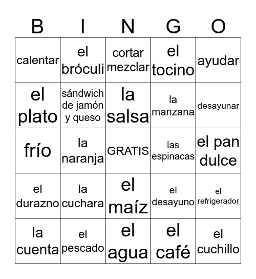 Sp1Ch6Vocabulary Bingo Card