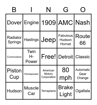 Hudson Terraplane Bingo Card