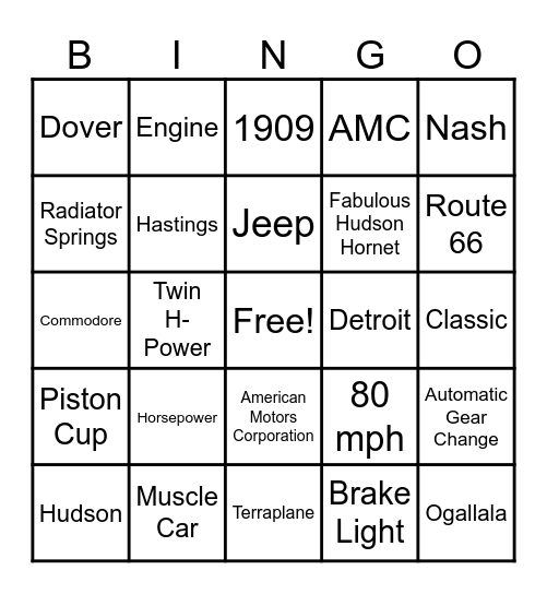 Hudson Terraplane Bingo Card