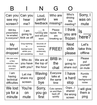 Phrases Heard In Virtual Meetings Bingo Card
