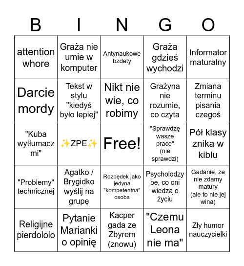 Język polski Bingo Card