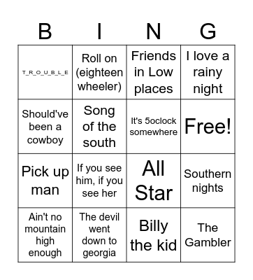Song Bingo Card
