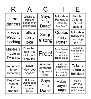 Rachel Bingo Card
