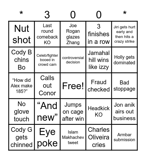 UFC 300 Bingo Card