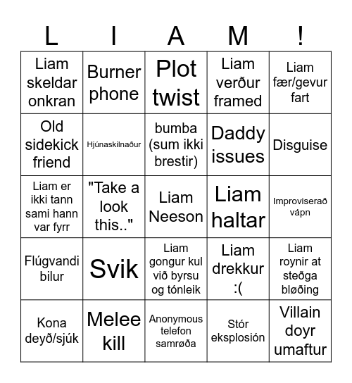 Liam Neeson - Bingo Card